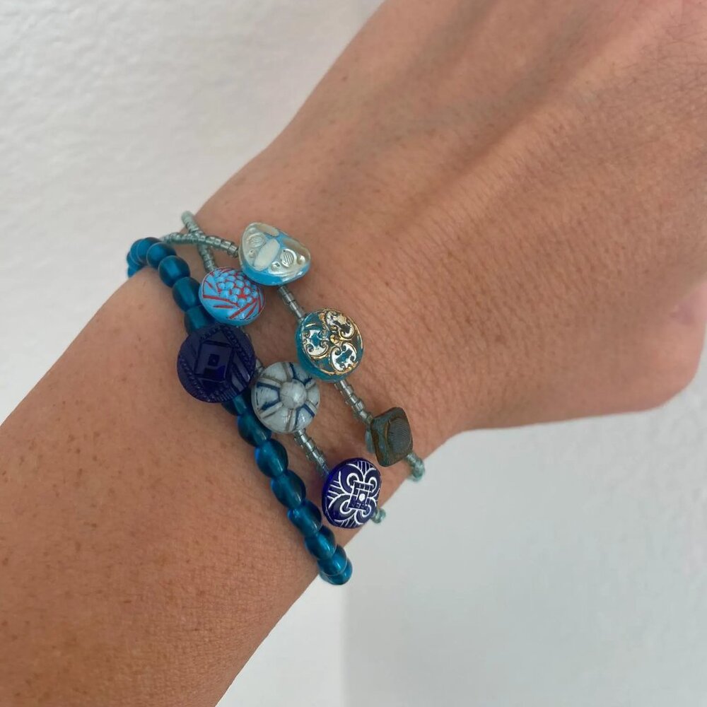 Set of Aqua Czech Bead Bracelets